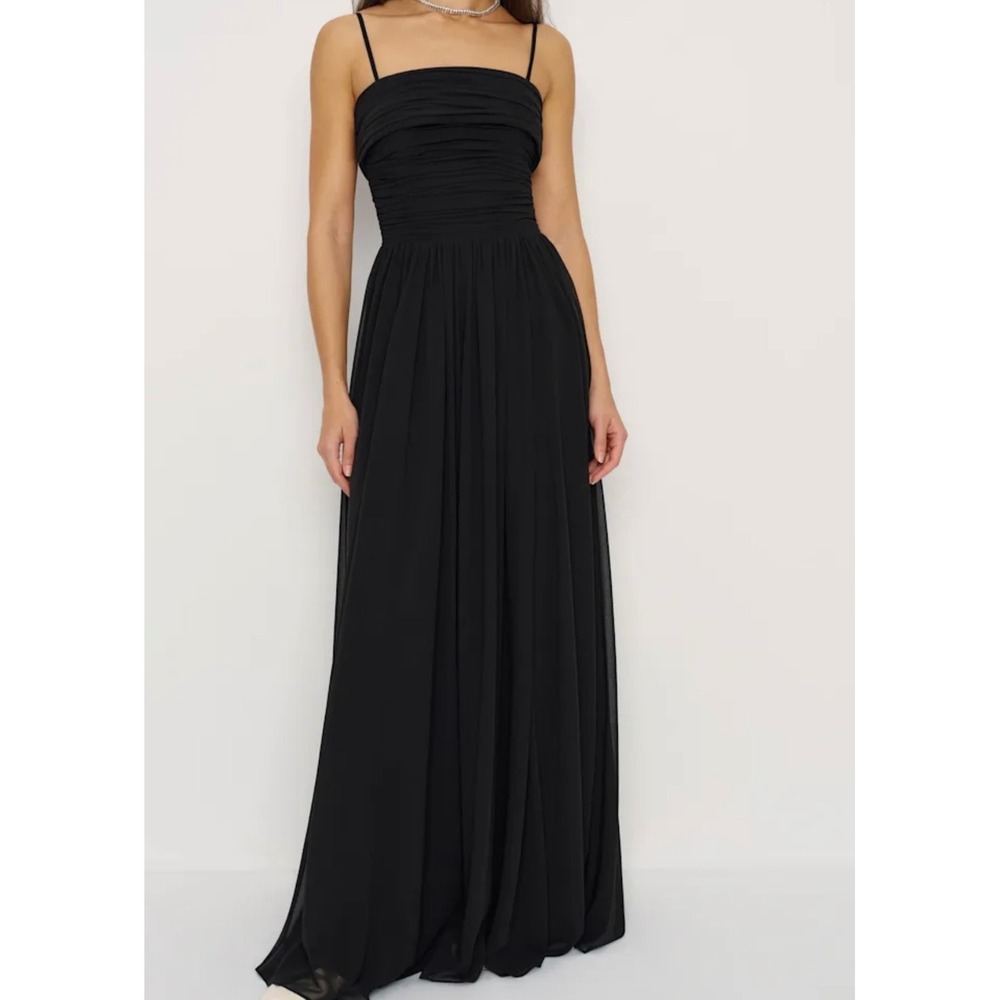 NWT Reformation Cecilie Dress Black Ruched Chiffon Maxi‎ Gown 1319215BLK004